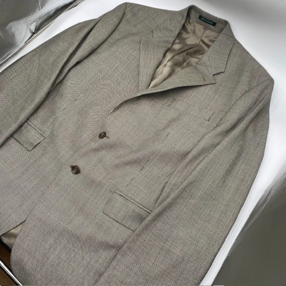 Lauren‎ Ralph Lauren Blazer Sport Coat 44R Tan Brown Wool Micro Check Canada VGC